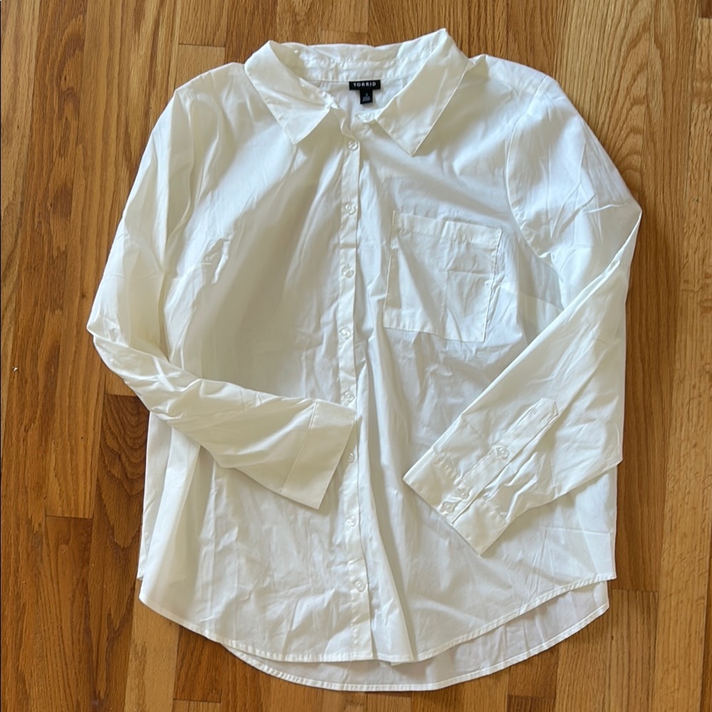 Torrid White Button Down Shirt with Long Sleeves